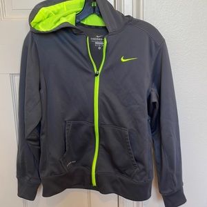 Boy’s Nike size XL zip up sweatshirt- gray with neon yellow zipper & hood lining